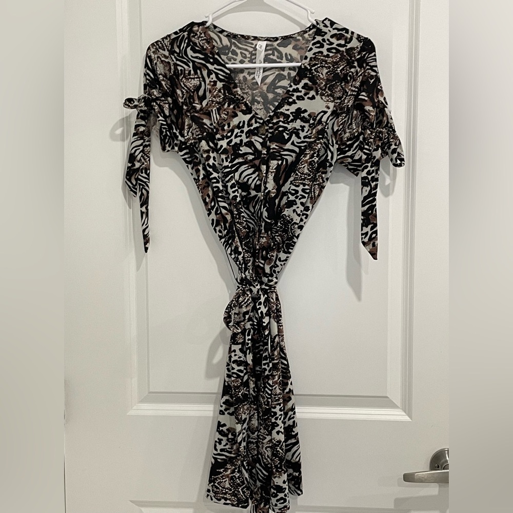 Leopard/Zebra/Snakeskin print button down tie dress